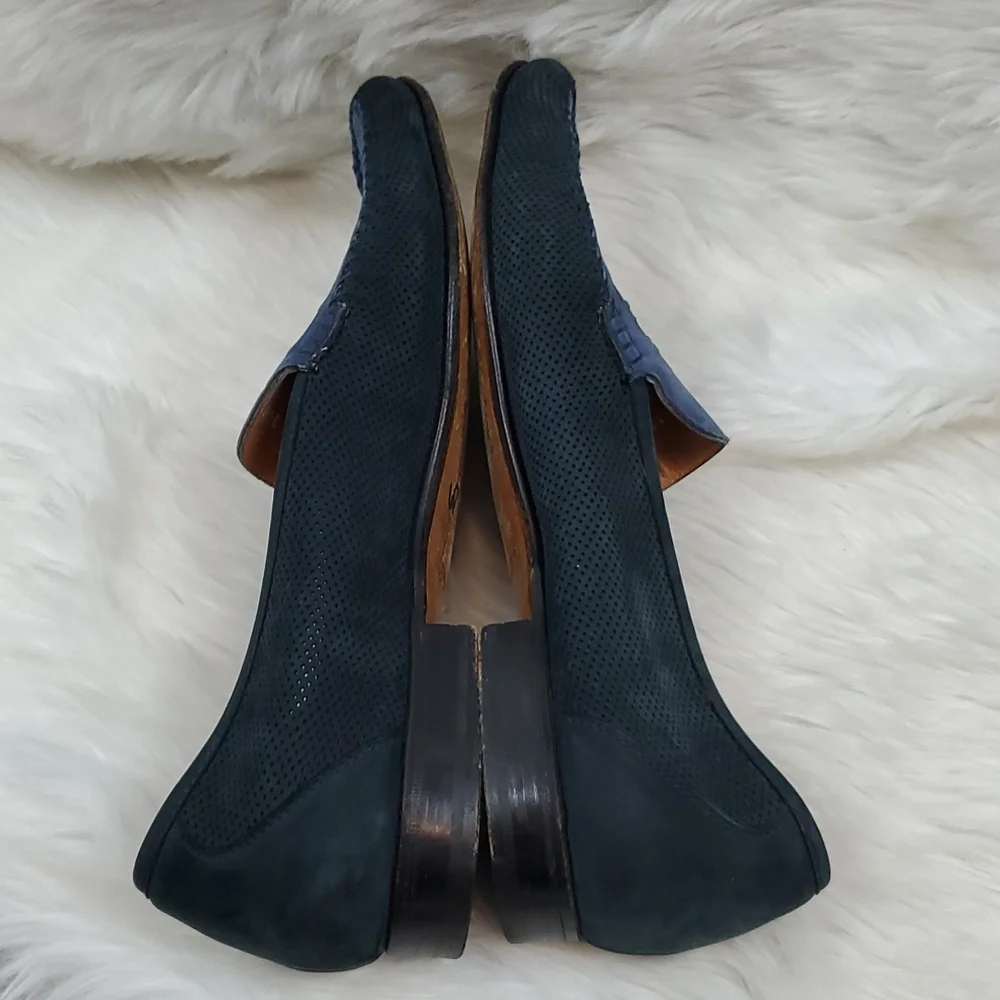 MORESCHI Blue Suede & Black Leather Italian Loafers Slip on size 11